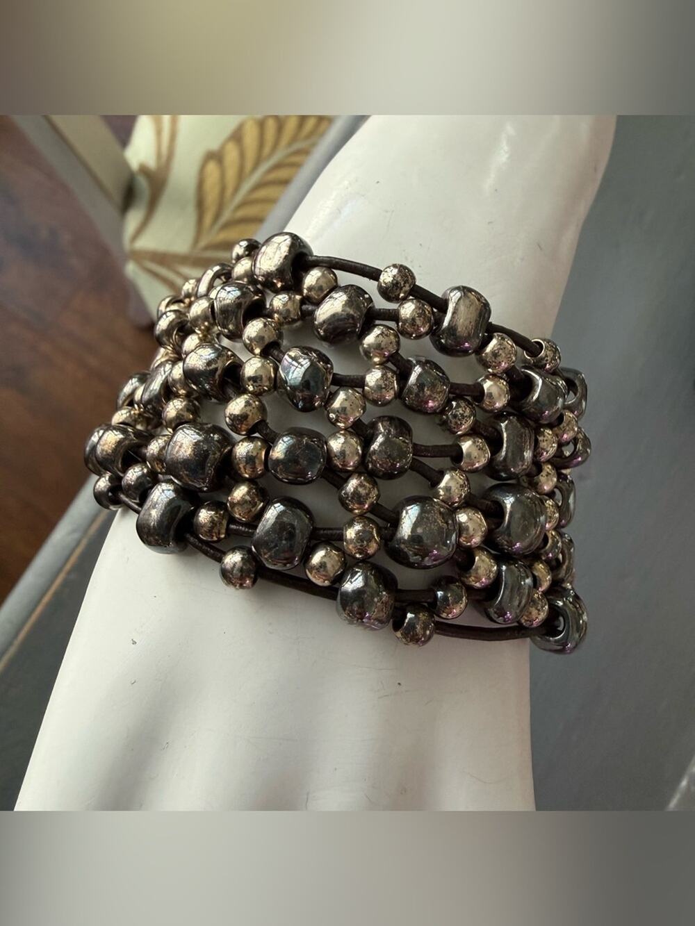 Uno de 50 Silver & Gunmetal Beaded Wide Bracelet